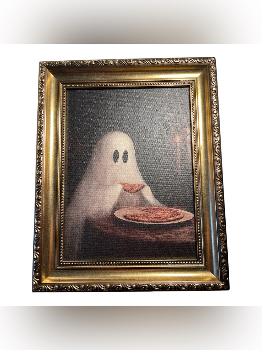 Ghost Eating Pizza Wall Art Picture Frame - NWT *